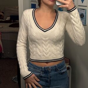 Sincerely Jules Cream Cropped Sweater with Black Trim